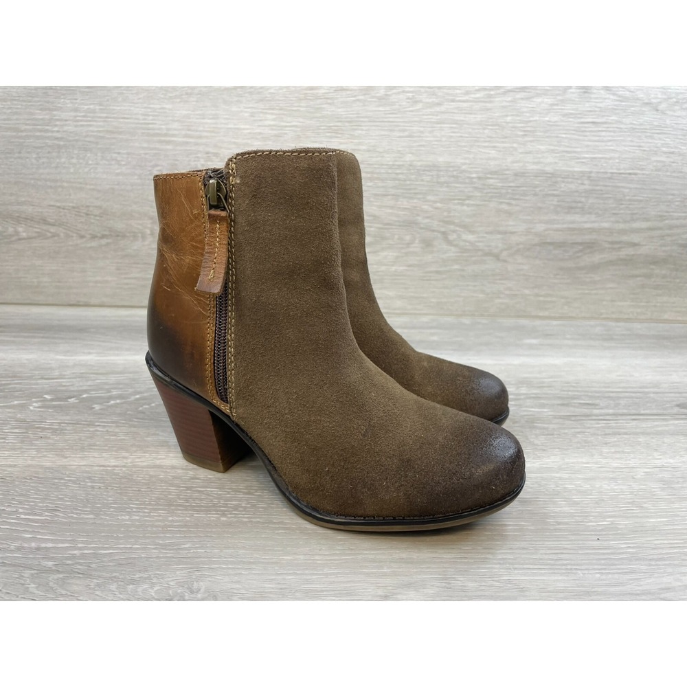 Roan Lina Women's Bootie Ankle‎ Biker Boot Side Zip Heeled Suede Leather 6 Brown